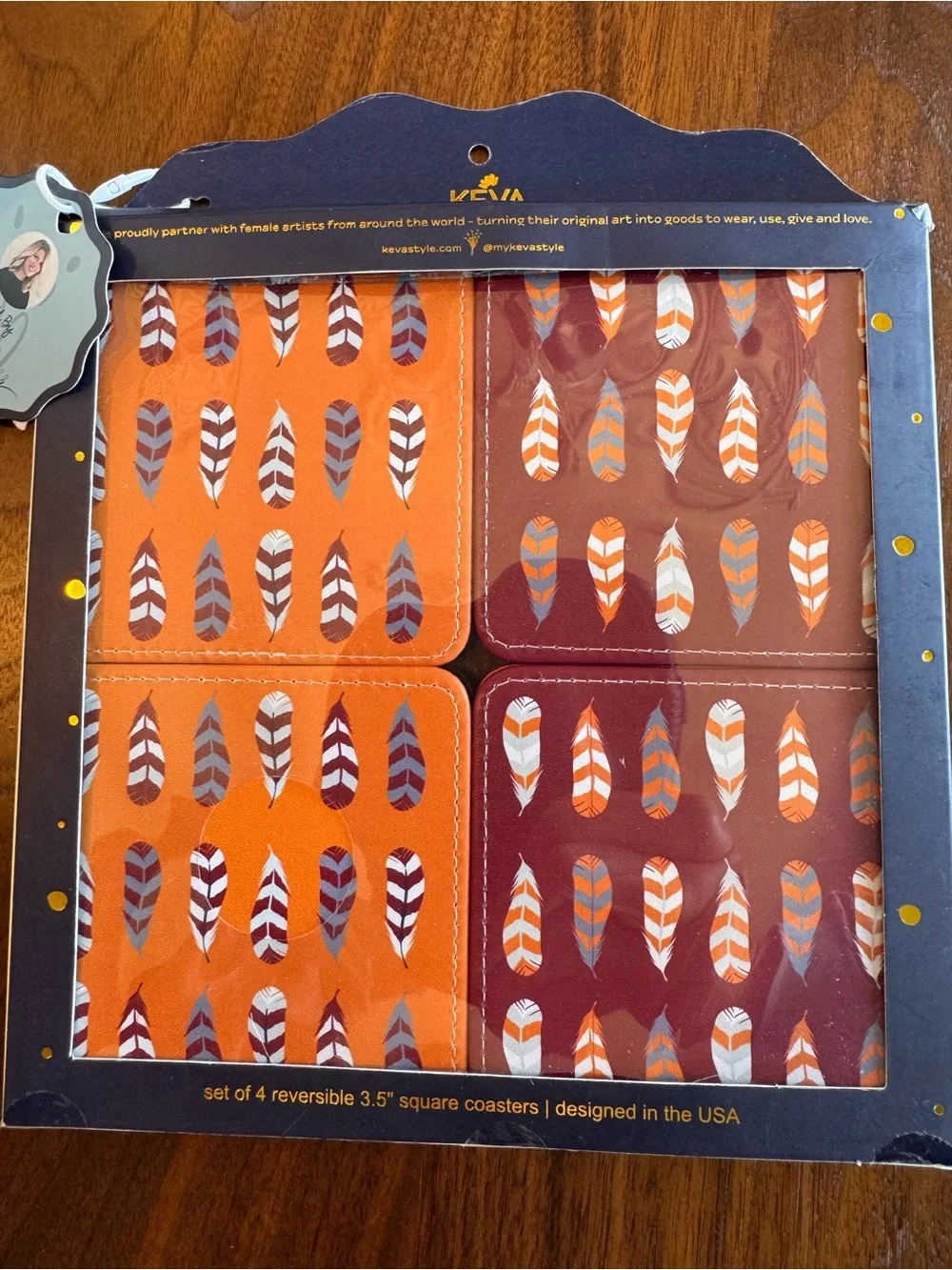 VIrginia Tech Hokies  Vegan Leather Reversible Coasters - Orange & Maroon